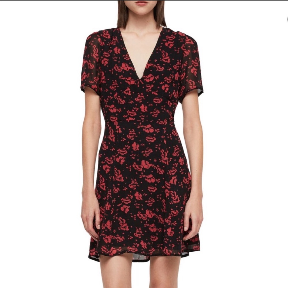 AllSaints - Coral red Luca Eira Dress